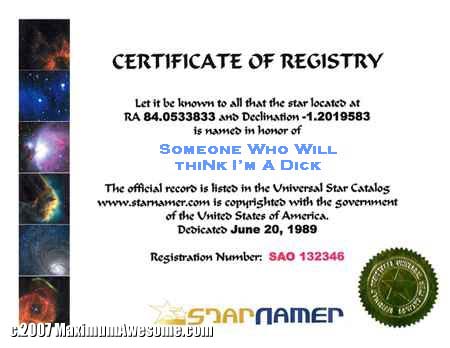 star name certificate