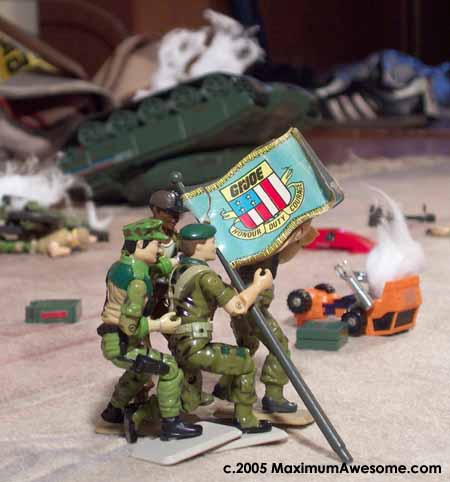 Not...quite...Iwo Jima. G.I. Joe raises the flag