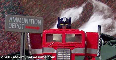 One second prior to kablooey. Optimus Prime bites it