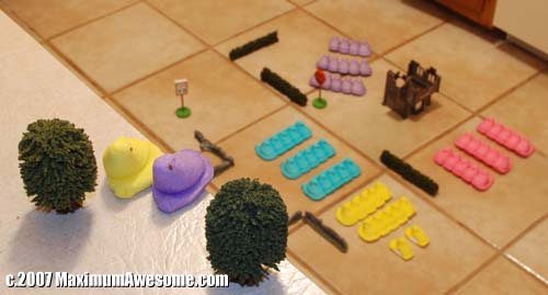 army of peeps war on the floor