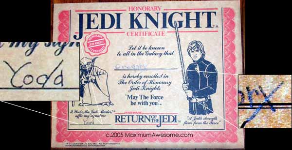 jedi knight yoda certificate