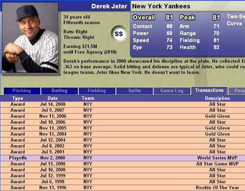 Derek Jeter in Baseball Mogul.